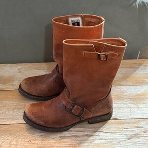 Frye moto cognac Leather Buckle Boots
